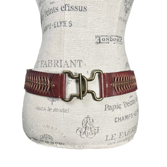 Unbranded | Women | Brown Leather Elastic Stretch Brass Clasp Belt | One Size - Picture 1 of 7